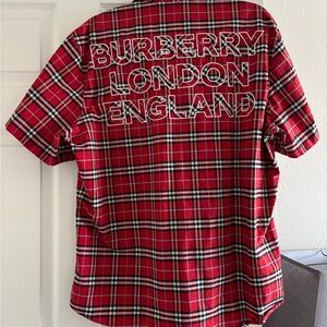 Burberry Red and Black Plaid Casual Shirt